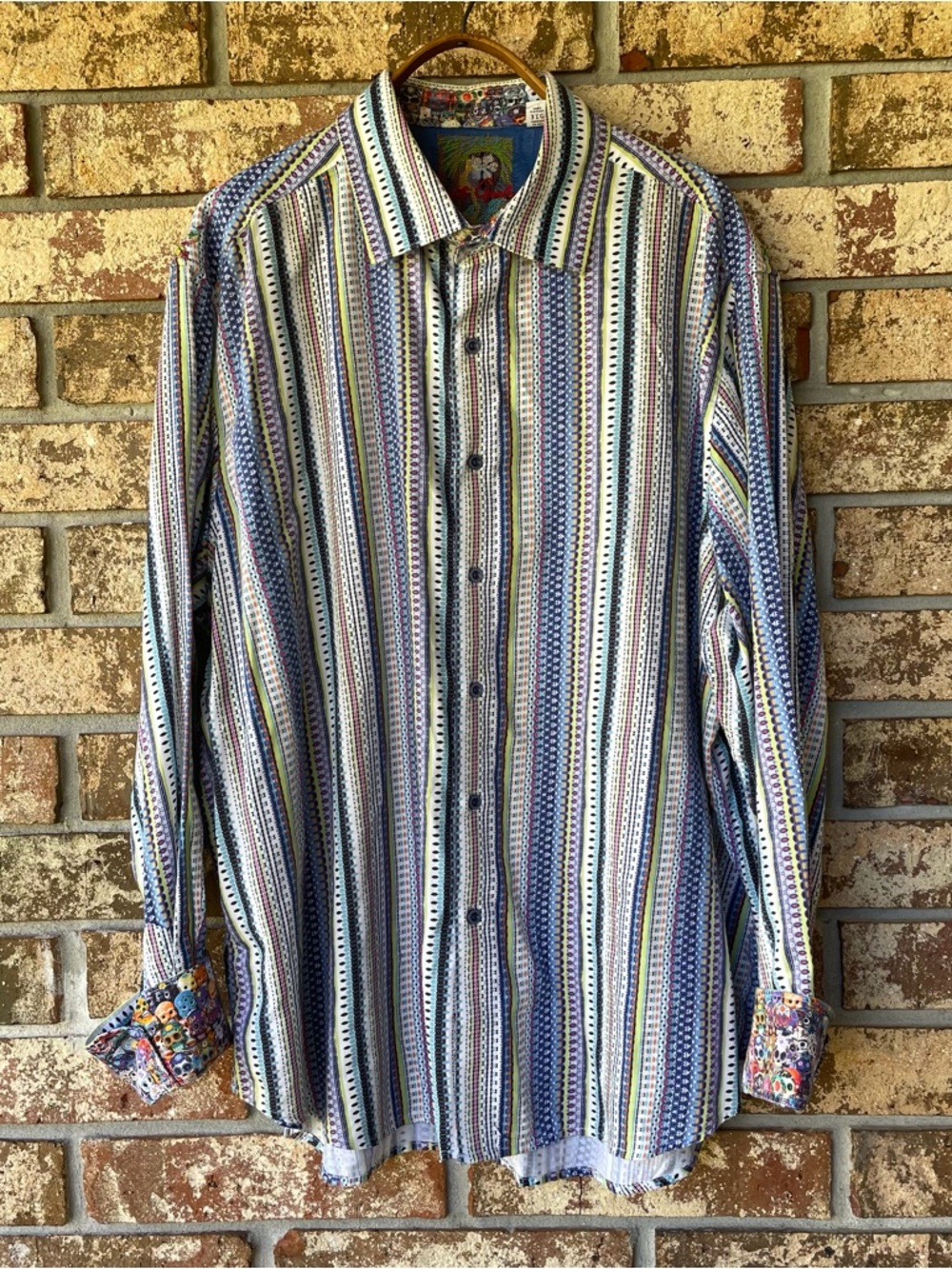 Men’s Robert Graham Shirt Size 3XL Long Sleeves 100% Cotton Multi-Colored Stripe